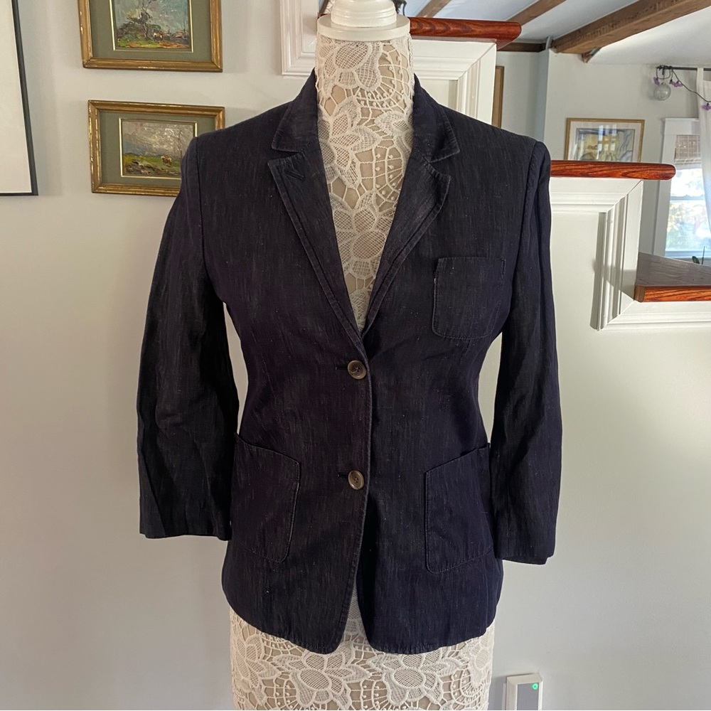 FACONNABLE Navy Cotton & Linen Blend Blazer Sz 6